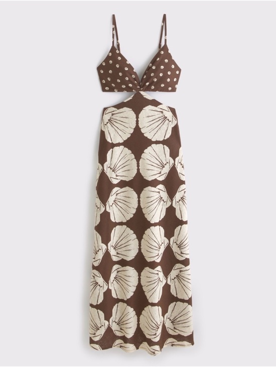 Abercrombie & Fitch Dresses & Skirts - Abercrombie & Fitch Brown and Cream Maxi Dress with Shell Print Size MT